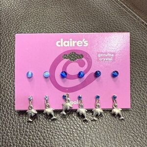 Claire's Silver Dolphin Earrings with Blue Crystal Accents